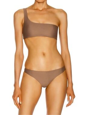 Jade Swim Cheeky Bikini Bottoms Low Rise Taupe Nude Minimal Size Medium NWT